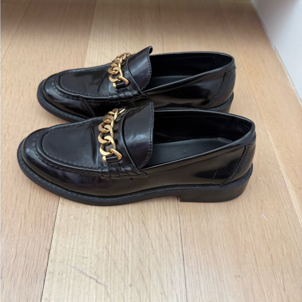 Black Mango Loafers with Gold Chain